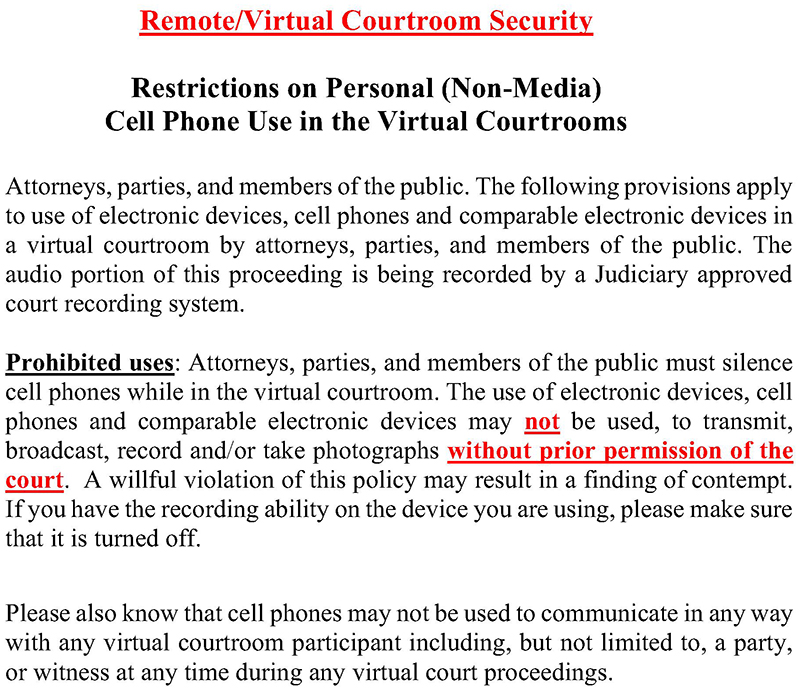 Notice regarding restrictions on cell phone use